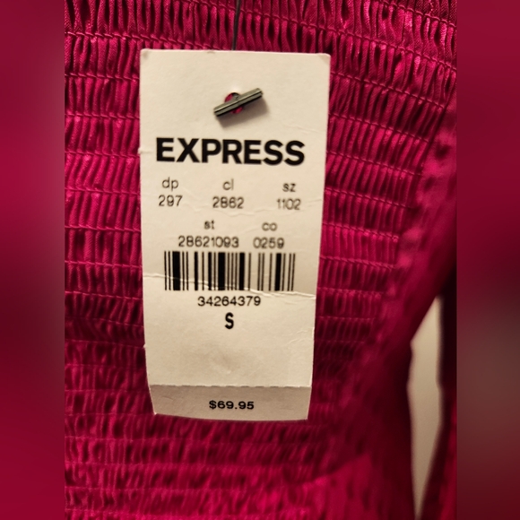 NWT Express Hot Pink Satin Jacquard Tie Front Bodysuit sz Small - Picture 2 of 6